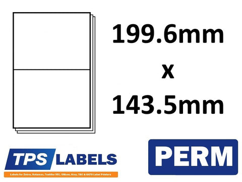 A4 Sheet Labels 199.6mm x 143.5mm - 2 labels per sheet, 500 sheets per box.